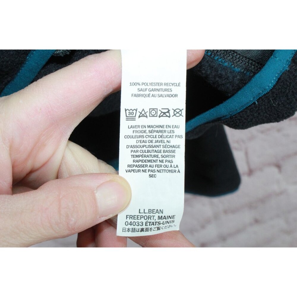 LL Bean Bean's Classic Fleece Pullover Sweater Black Blue Size Womens L Mens M - Picture 8 of 10
